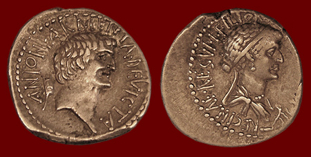 coin minted in 41 BC, Antony and Cleopatra